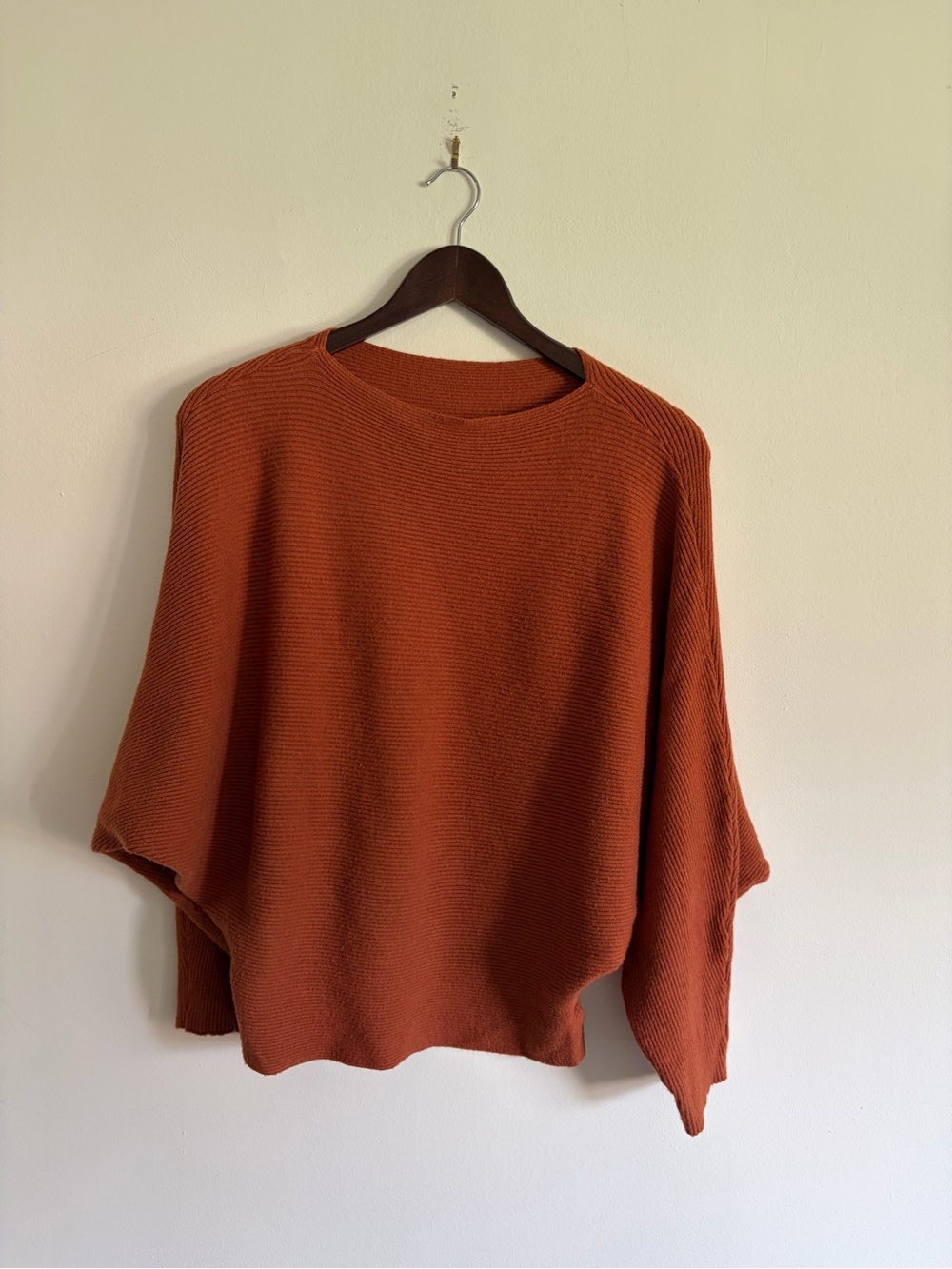 Earthy Dolman-Sleeve Boat Neck fall cozy Sweater in Rust